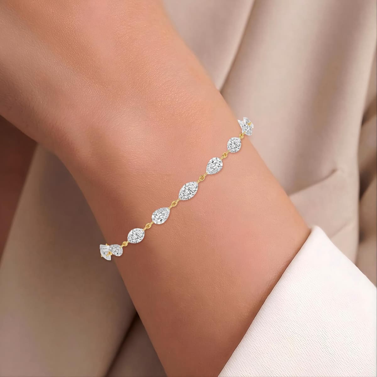 14K Yellow Gold Lab Grown Diamond BRACELET 7.72 ctw SJBR20630PEMQ-8.00CT-7IN