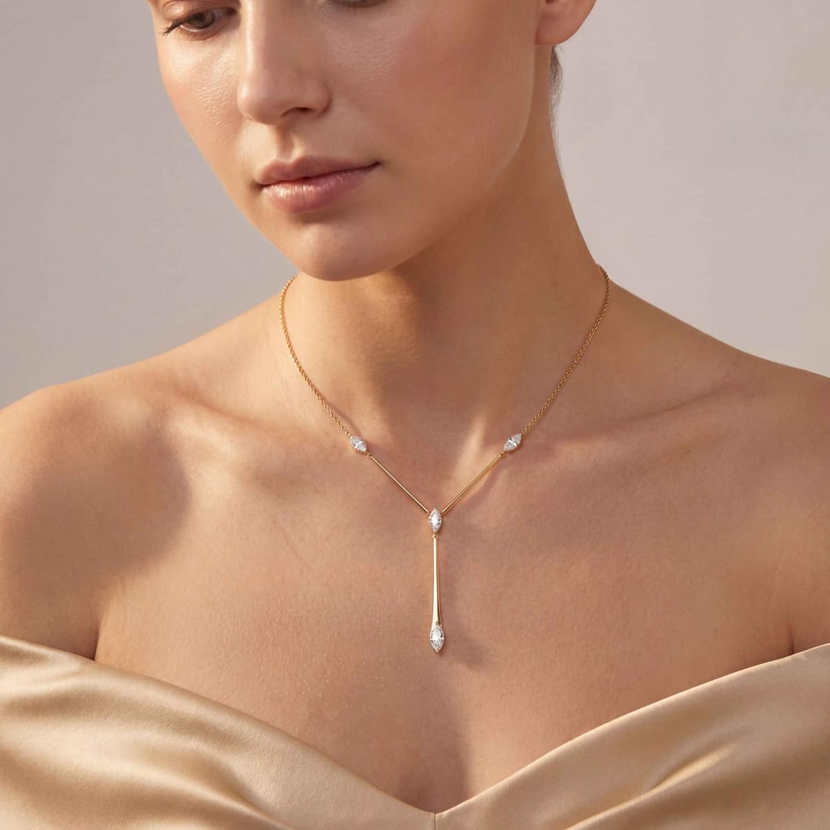 14K Yellow Gold Lab Grown Diamond NECKLACE 1.48 ctw SJN08543MQ-1.50CT-16IN