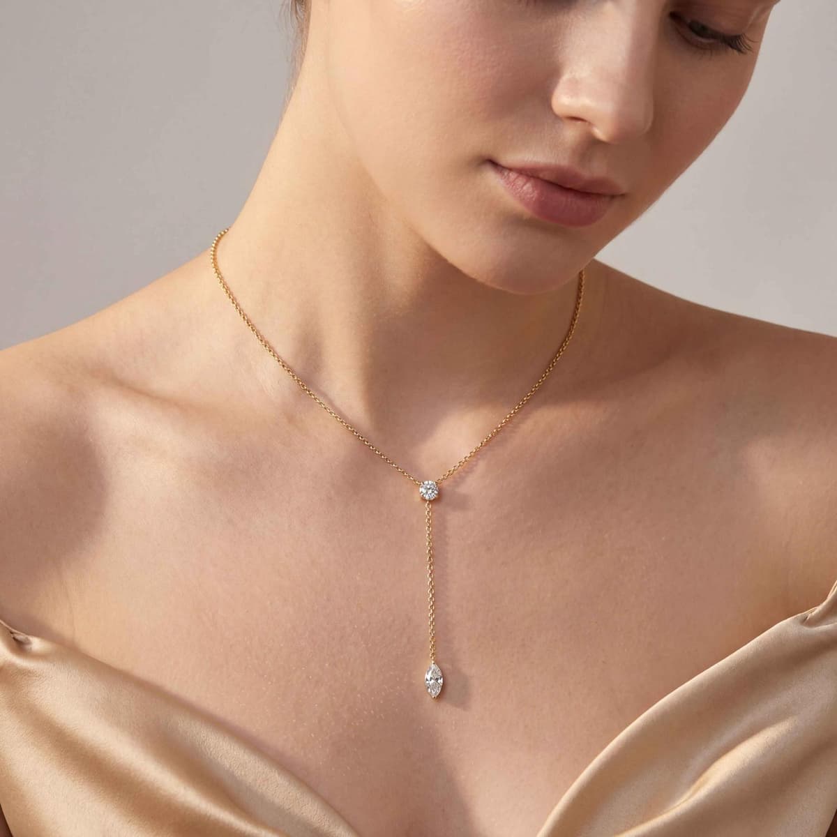 14K Yellow Gold Lab Grown Diamond NECKLACE 1.52 ctw SJN08544MQ-1.00CT-16IN